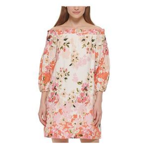 VINCE CAMUTO Womens Orange 3/4 Sleeve Off Shoulder Short Party Shift Dress 12